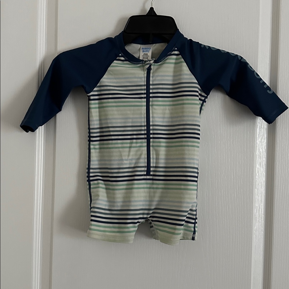 Carter's Navy & Mint Stripe Short-Sleeve Kids Rash Guard